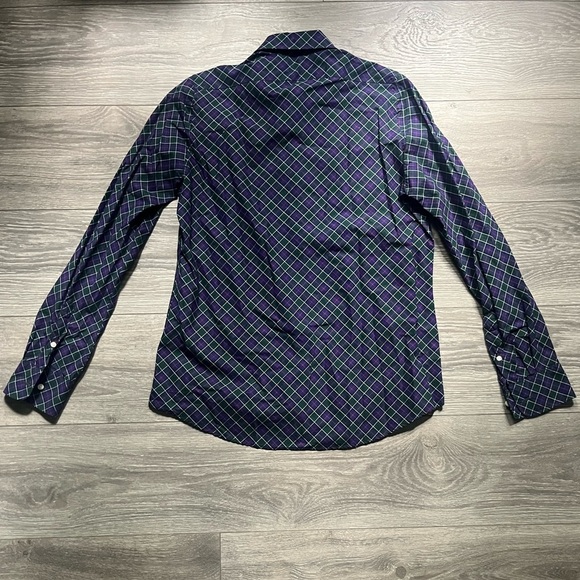 Ann Mashburn Green Blue Plaid Long Sleeve Fitted Womens Button Down Top Size M - Picture 5 of 6